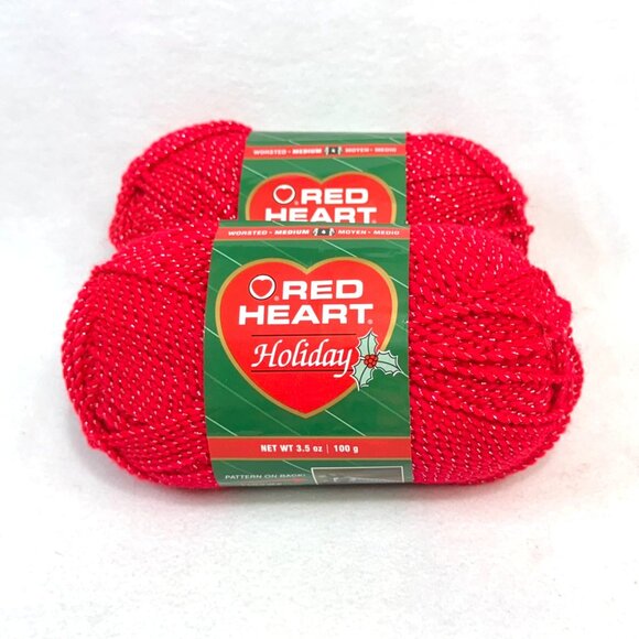 Red Heart Holiday Yarn - Vibrant Red with Metallic Silver - Lot of Two Skeins - Picture 1 of 5